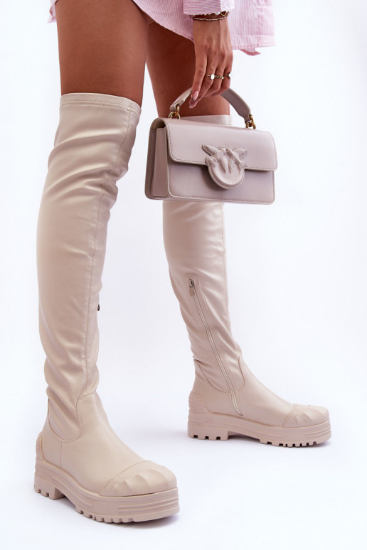 Botas largas con cremalleras beige... Botas largas con cremalleras beige...