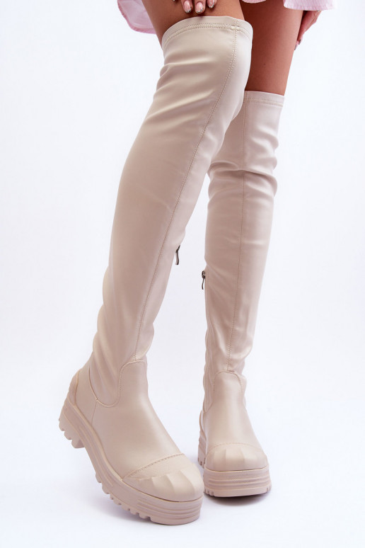 Botas largas con cremalleras beige... Botas largas con cremalleras beige...