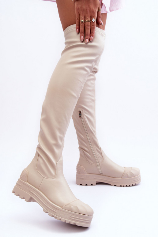 Botas largas con cremalleras beige... Botas largas con cremalleras beige...