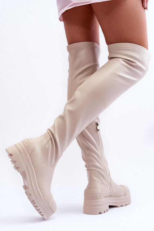 Botas largas con cremalleras beige... Botas largas con cremalleras beige...