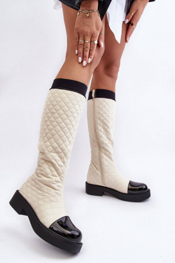 botas largas acolchadas Amalfri beige con tacón ancho