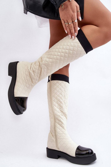 botas largas acolchadas Amalfri beige con tacón ancho 2