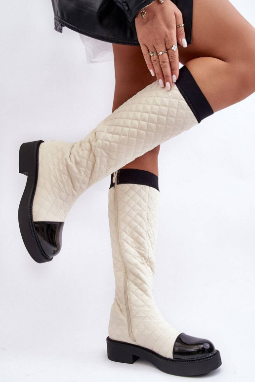 botas largas acolchadas Amalfri beige con tacón ancho