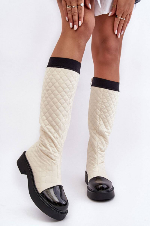 botas largas acolchadas Amalfri beige con tacón ancho