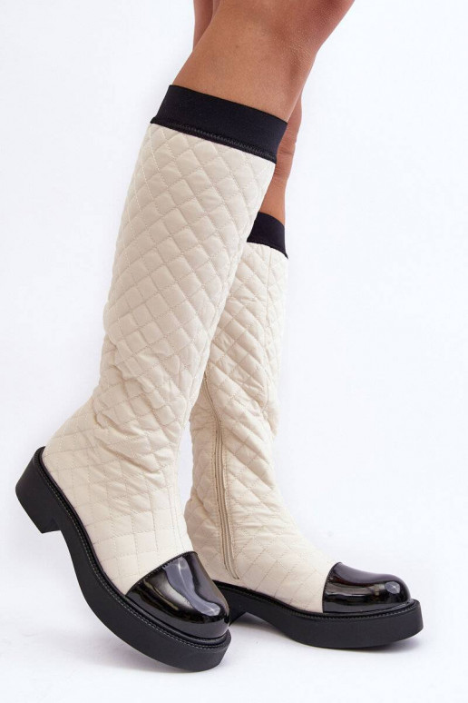 botas largas acolchadas Amalfri beige con tacón ancho