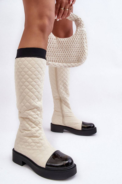 botas largas acolchadas Amalfri beige con tacón ancho