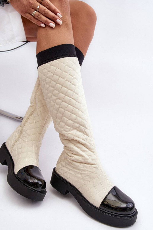 botas largas acolchadas Amalfri beige con tacón ancho