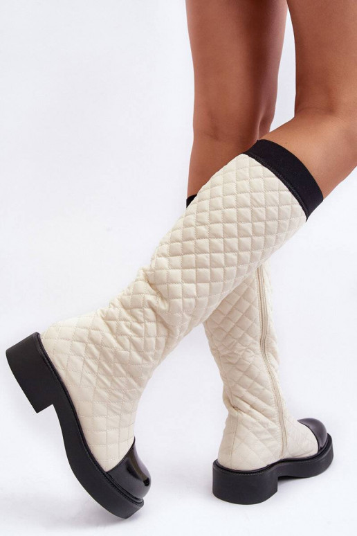botas largas acolchadas Amalfri beige con tacón ancho
