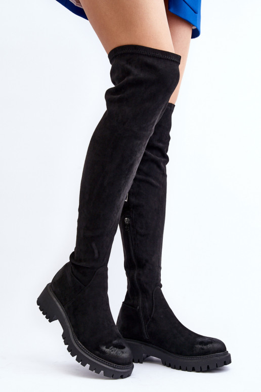 Botas por encima de la rodilla con tacón ancho en negro La.Fi