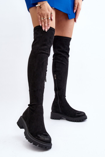 Botas por encima de la rodilla con tacón ancho en negro La.Fi 2