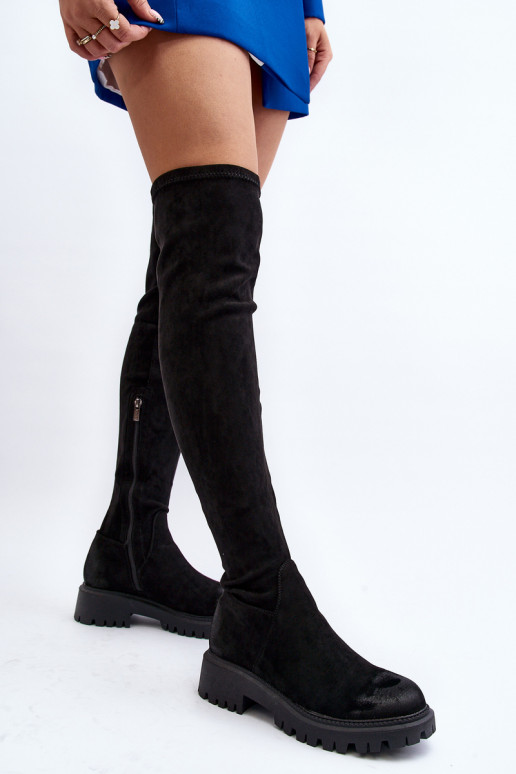 Botas por encima de la rodilla con tacón ancho en negro La.Fi