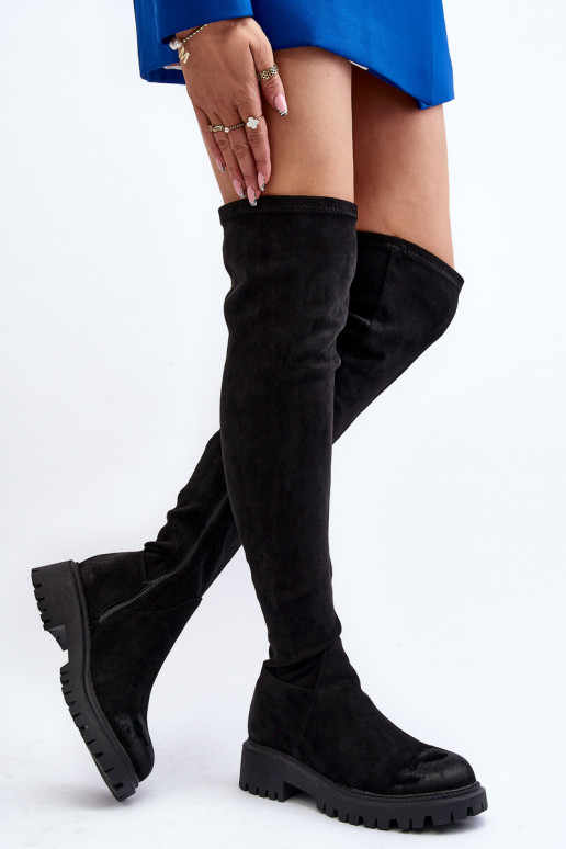 Botas por encima de la rodilla con tacón ancho en negro La.Fi