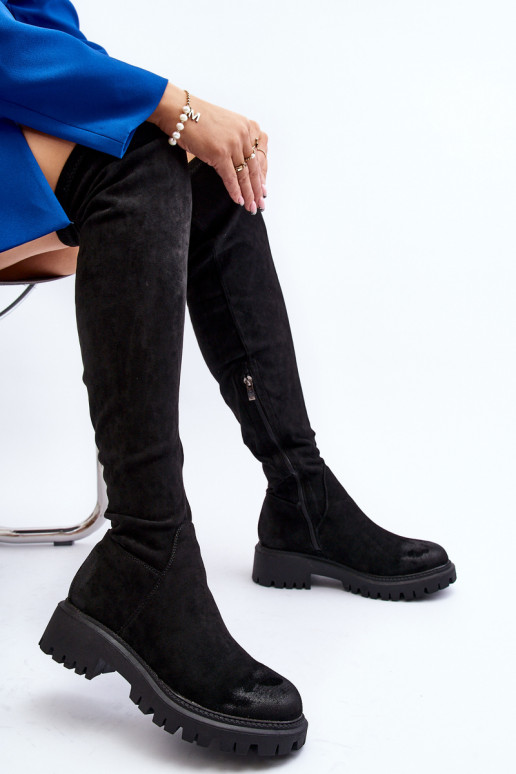 Botas por encima de la rodilla con tacón ancho en negro La.Fi