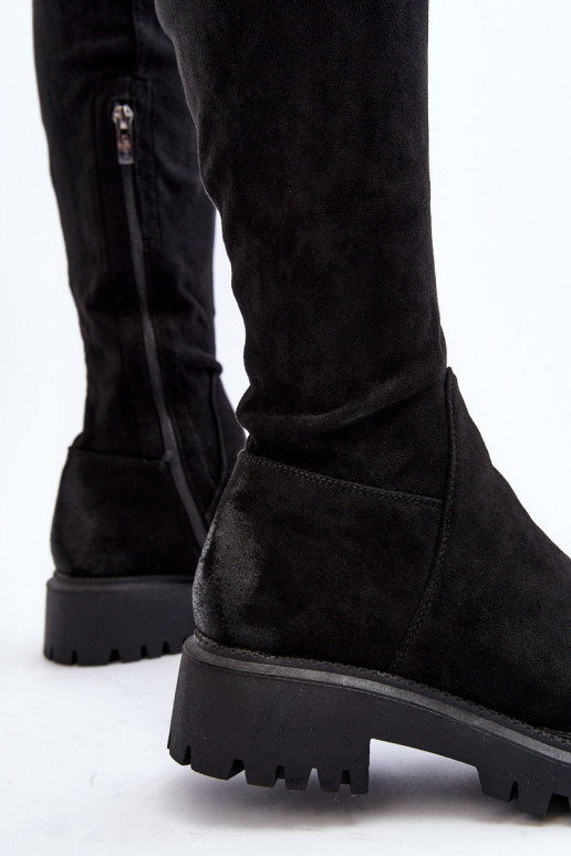 Botas por encima de la rodilla con tacón ancho en negro La.Fi