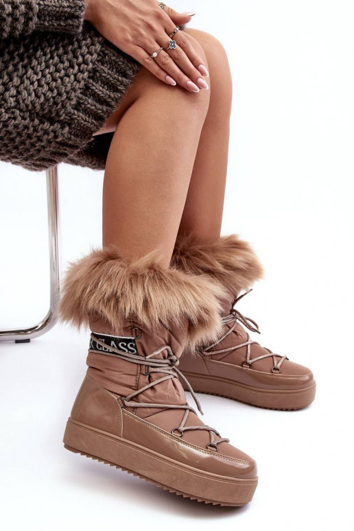 Botas de nieve con cordones beige...