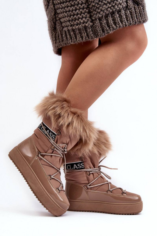 Botas de nieve con cordones beige...