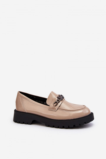 Mocasines efecto lacado con tacón ancho beige Ezoma 2
