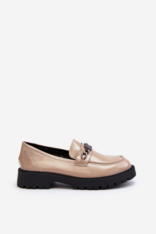 Mocasines efecto lacado con tacón ancho beige Ezoma