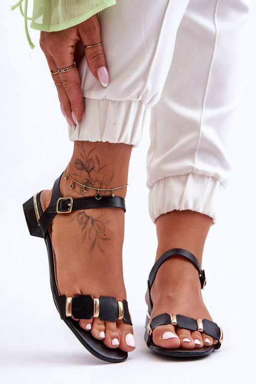 Sandalias de mujer con tacón decorado en color negro Adissa
