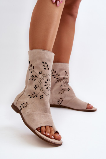Zazoo Sandalias de ante con tacón en color beige