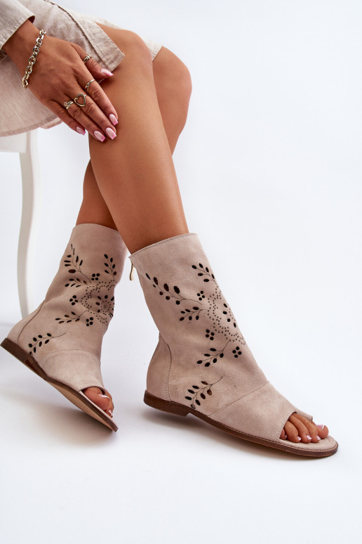 Zazoo Sandalias de ante con tacón en color beige