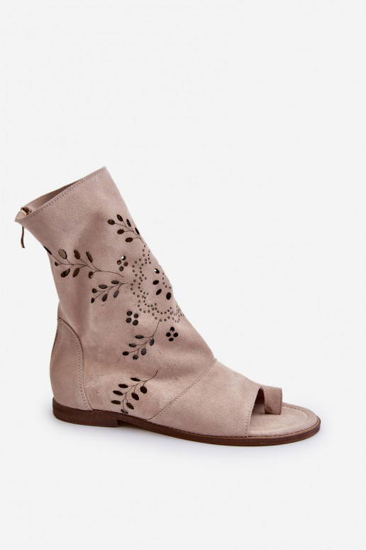 Zazoo Sandalias de ante con tacón en color beige