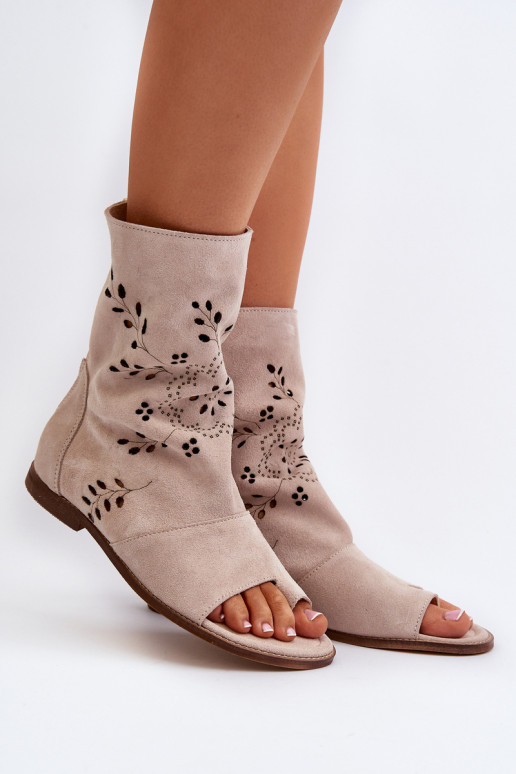 Zazoo Sandalias de ante con tacón en color beige