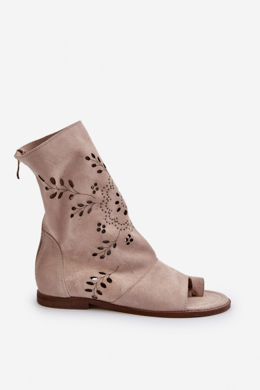 Zazoo Sandalias de ante con tacón en color beige