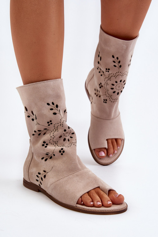 Zazoo Sandalias de ante con tacón en color beige