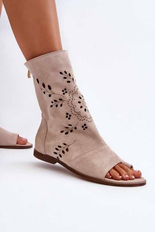 Zazoo Sandalias de ante con tacón en color beige