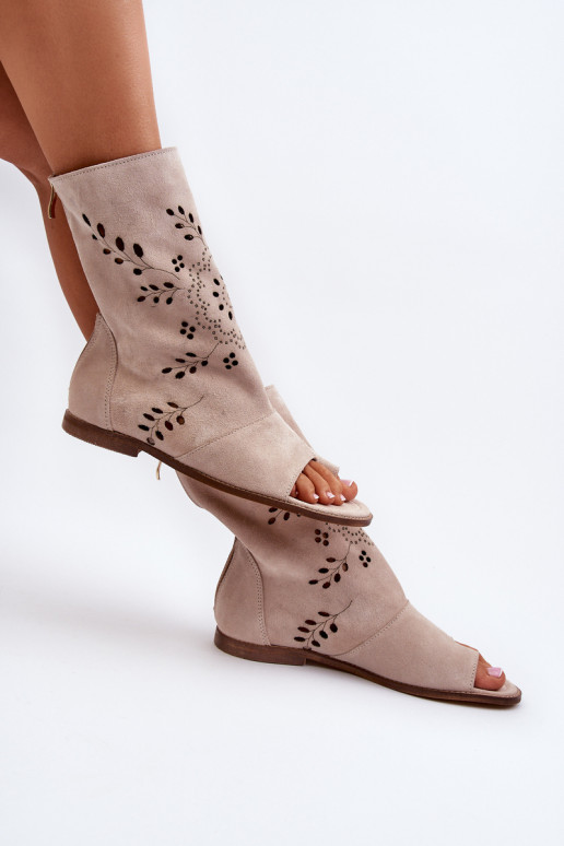 Zazoo Sandalias de ante con tacón en color beige