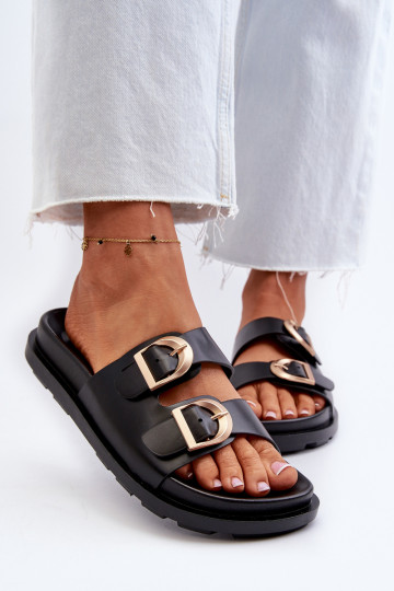 Zapatillas de mujer negras de cuero sintético con hebillas Valmira