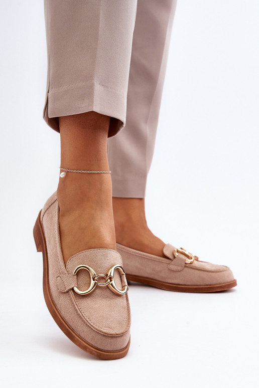 Mocasines elegantes de ante con adornos beige Echonesa