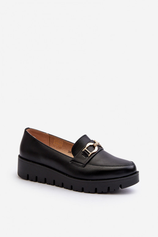 Mocasines de mujer con suela dorada con adornos en color negro Kaldina