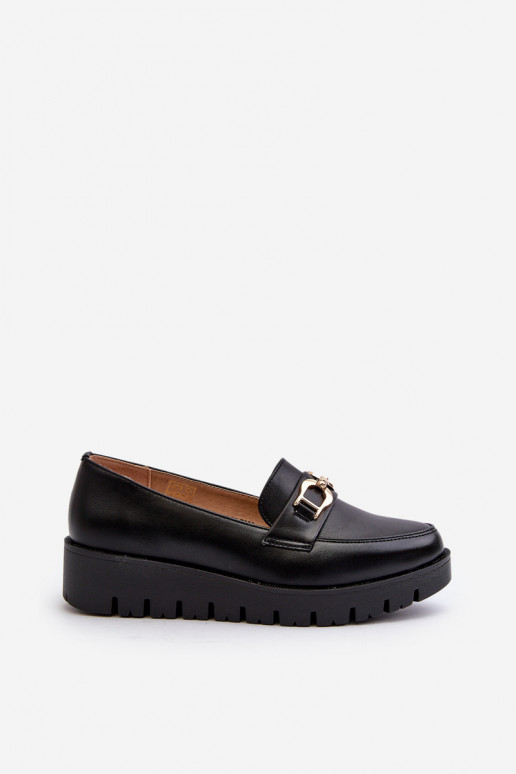 Mocasines de mujer con suela dorada con adornos en color negro Kaldina