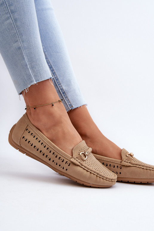 Mocasines de mujer con elementos calados con adornos en marrón Kaydance
