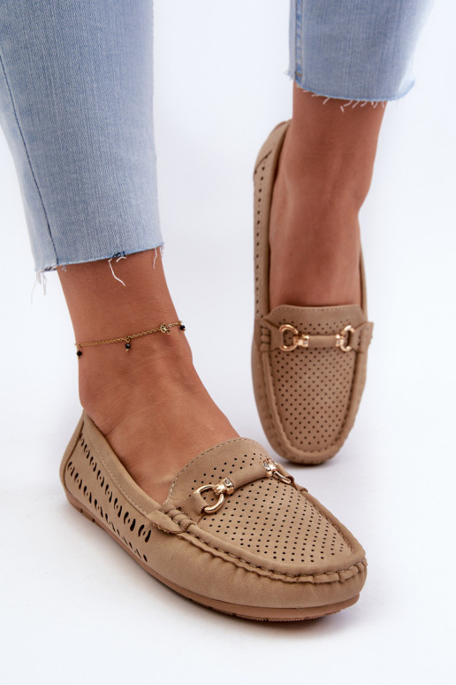 Mocasines de mujer con elementos calados con adornos en marrón Kaydance