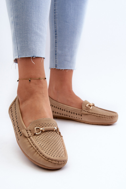 Mocasines de mujer con elementos calados con adornos en marrón Kaydance