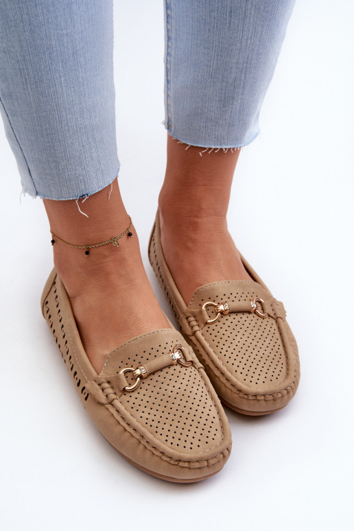 Mocasines de mujer con elementos calados con adornos en marrón Kaydance