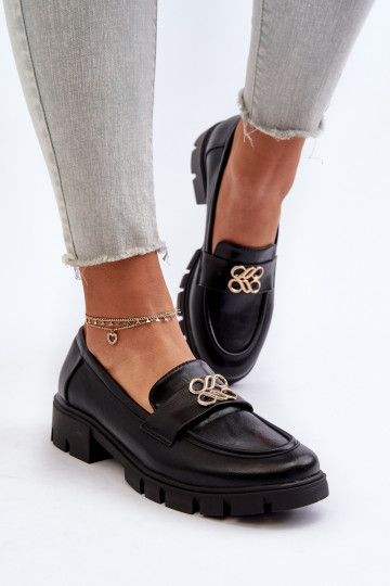 Mocasines de mujer de estilo elegante con detalles dorados en color negro Tosisa