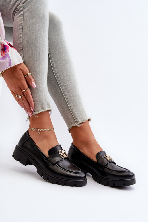 Mocasines de mujer de estilo elegante con detalles dorados en color negro Tosisa