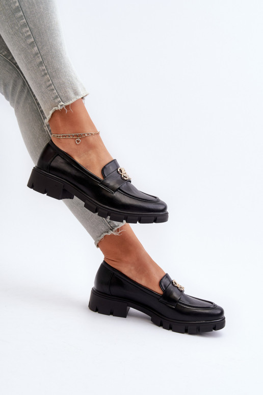 Mocasines de mujer de estilo elegante con detalles dorados en color negro Tosisa