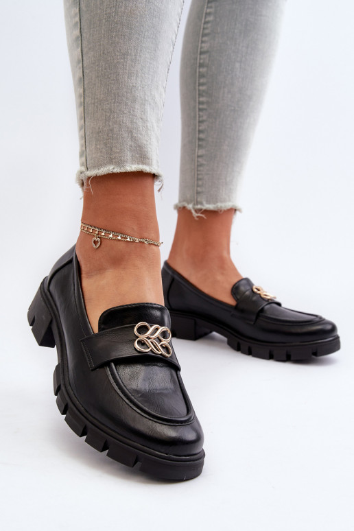Mocasines de mujer de estilo elegante con detalles dorados en color negro Tosisa