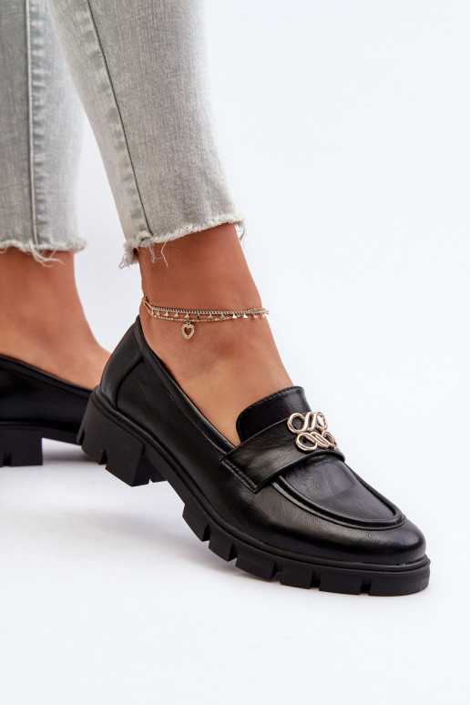 Mocasines de mujer de estilo elegante con detalles dorados en color negro Tosisa