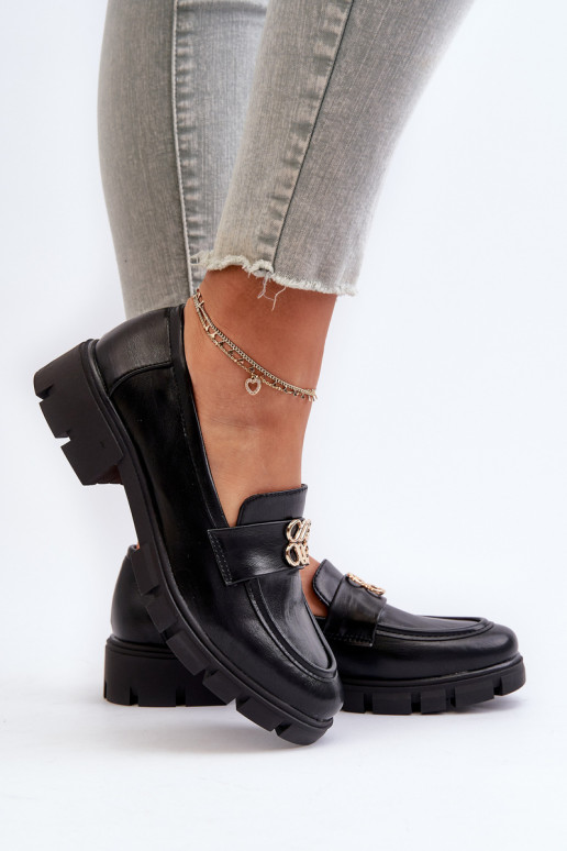 Mocasines de mujer de estilo elegante con detalles dorados en color negro Tosisa