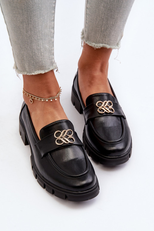Mocasines de mujer de estilo elegante con detalles dorados en color negro Tosisa