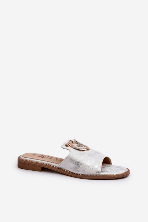 Estilo elegante con brillo Zapatillas de casa de mujer con adornos en plata S.Barski
