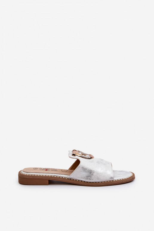 Estilo elegante con brillo Zapatillas de casa de mujer con adornos en plata S.Barski