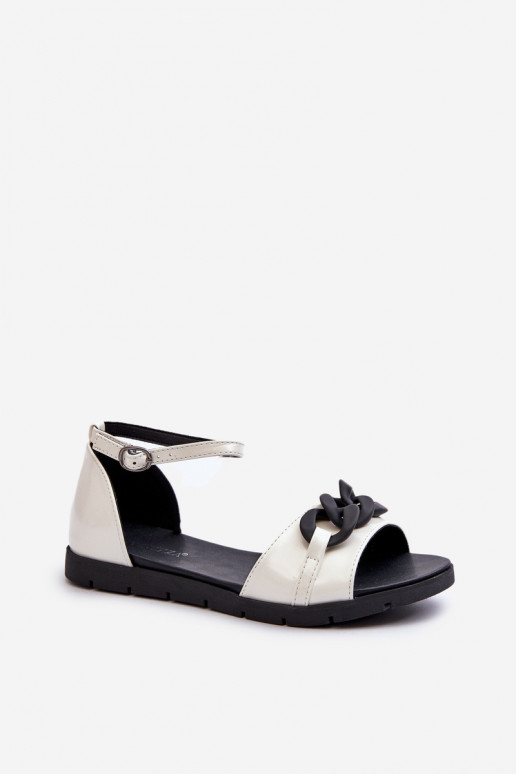 Sandalias planas para mujer con cadenas Vinceza color blanco