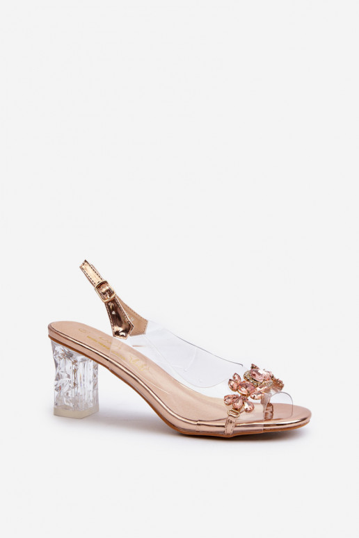 Sandalias de tacón de estilo elegante con hermosos detalles en oro rosa D&A